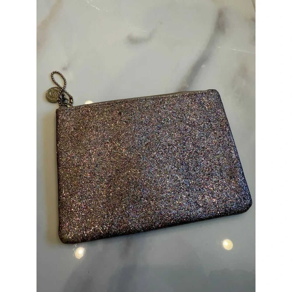 Bath & Body Works Multi Color Glitter Zipper Makeup‎ Bag Pouch Pink Lining